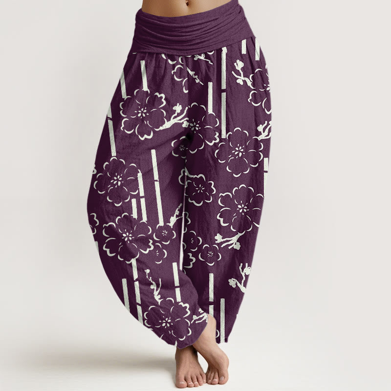 Buddha Stones柄ライン柄デザイン レディース 伸縮性ウエスト ハーレムパンツ - 紫 - US22、 UK/AU26、 EU54 (6XL) - image 8