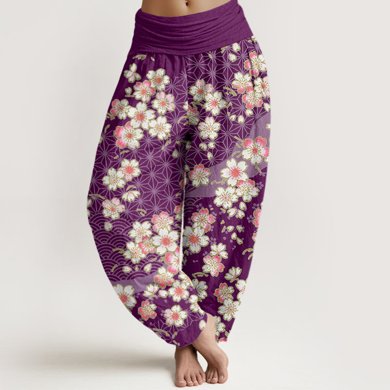 Buddha Stones、ピンクの桜、六芒星柄デザイン、レディース ウエストゴム ハーレムパンツ - 紫 - US22、 UK/AU26、 EU54 (6XL) - image 8