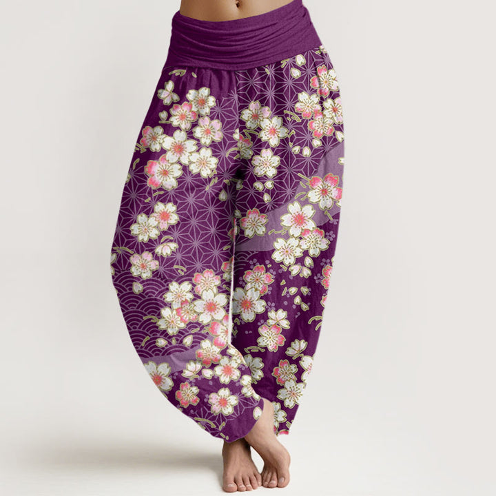 Buddha Stones、ピンクの桜、六芒星柄デザイン、レディース ウエストゴム ハーレムパンツ - 紫 - US22、 UK/AU26、 EU54 (6XL) - image 8