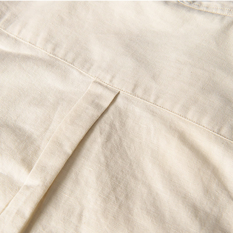 Buddha Stonesカジュアル デイリー シンプル ボタンデザイン スタンドカラー メンズ 半袖 コットンリネン シャツ フロントポケット付き - image 14