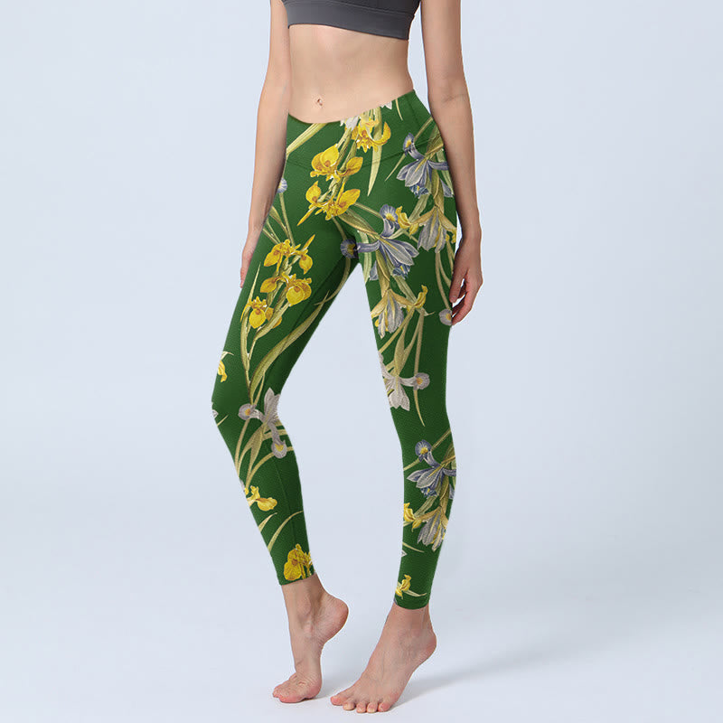 Buddha Stonesグリーン アイリス柄プリント ジムレギンス レディース ヨガパンツ - フォレストグリーン - US18、 UK/AU22、 EU50 (4XL) - image 1