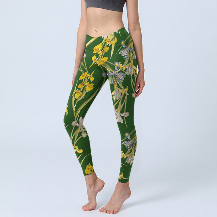 Buddha Stonesグリーン アイリス柄プリント ジムレギンス レディース ヨガパンツ - フォレストグリーン - US18、 UK/AU22、 EU50 (4XL) - image 1