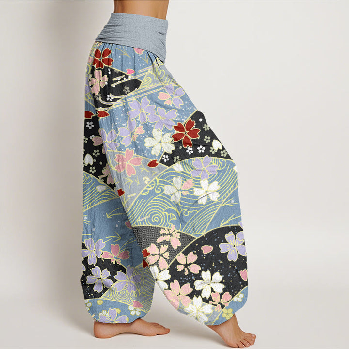 Buddha Stonesとカラフルな花の扇形模様デザインレディース伸縮性ウエストハーレムパンツ - image 7