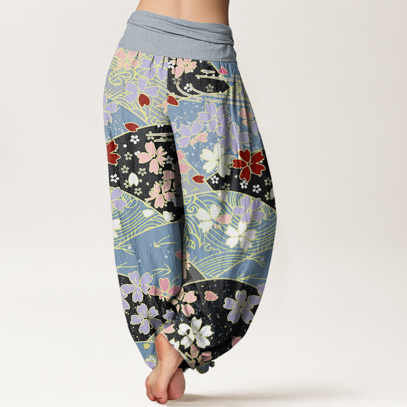 Buddha Stonesとカラフルな花の扇形模様デザインレディース伸縮性ウエストハーレムパンツ - image 6