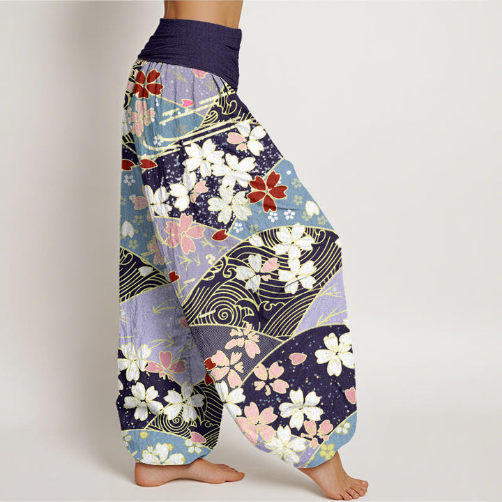 Buddha Stonesとカラフルな花の扇形模様デザインレディース伸縮性ウエストハーレムパンツ - image 10