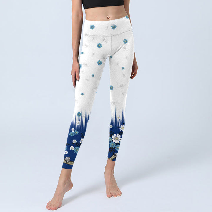 Buddha Stones、白い花、草、葉の模様プリントのジムレギンス、レディースヨガパンツ - image 6