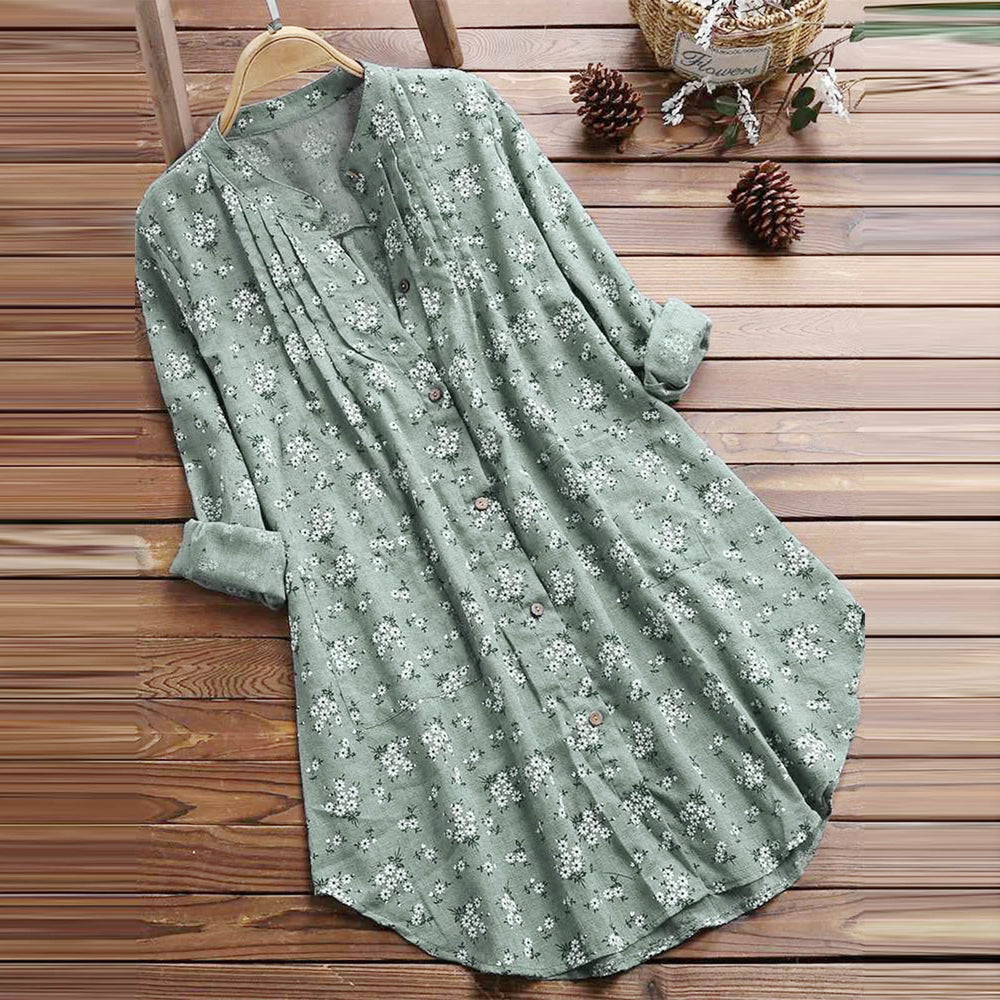 Buddha Stones柄 ボタン 長袖 コットン レディース シャツ - ライトシーグリーン - US8-10，UK/AU12-14，EU40-42 (2XL) - image 1