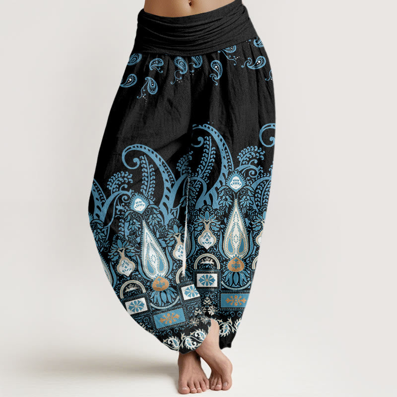 Buddha Stonesペイズリー柄 花柄 レディース 伸縮性ウエスト ハーレムパンツ - 黒 - US22、 UK/AU26、 EU54 (6XL) - image 1