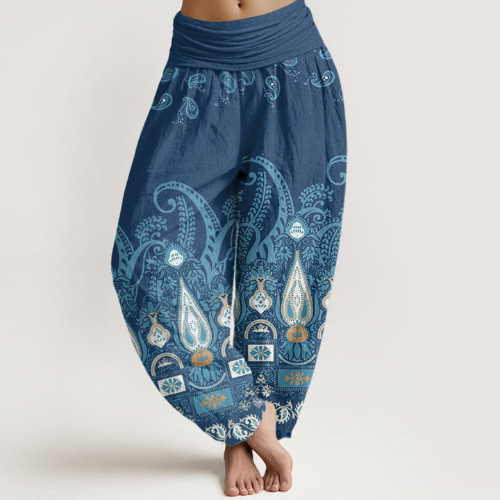 Buddha Stonesペイズリー柄 花柄 レディース 伸縮性ウエスト ハーレムパンツ - ダークブルー - US22、 UK/AU26、 EU54 (6XL) - image 8
