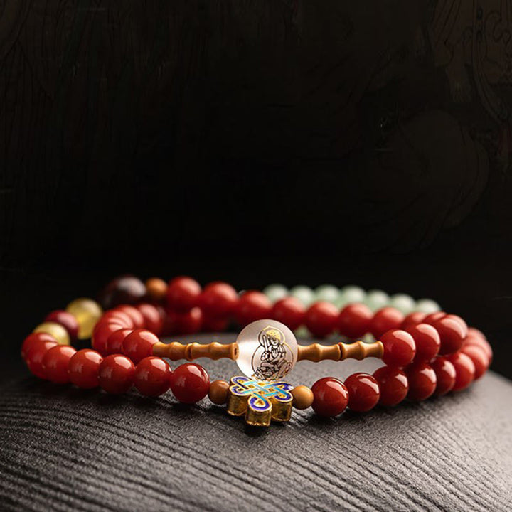 Buddha Stones十二支誕生仏赤瑪瑙小葉紫檀辰砂 お守り 祝福 ダブルラップブレスレット