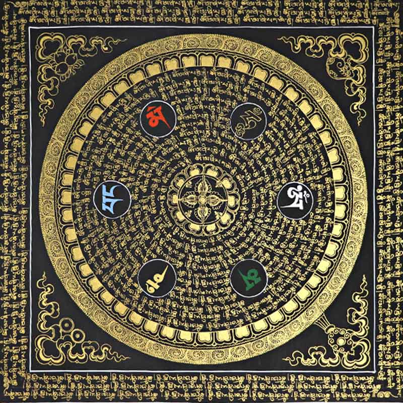 Buddha Stonesチベットタンカ画Om Mani Padme Hum経典 手作り装飾（ランダムスタイル）