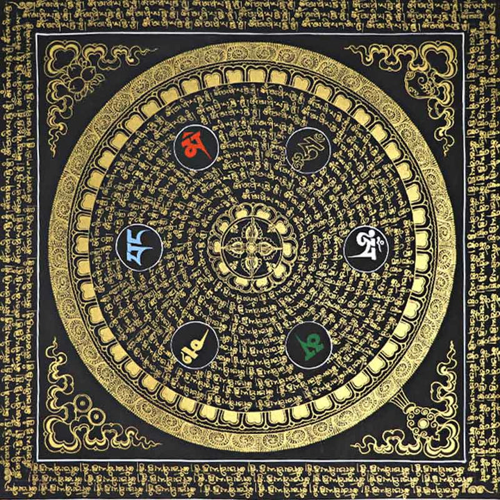 Buddha Stonesチベットタンカ画Om Mani Padme Hum経典 手作り装飾（ランダムスタイル）