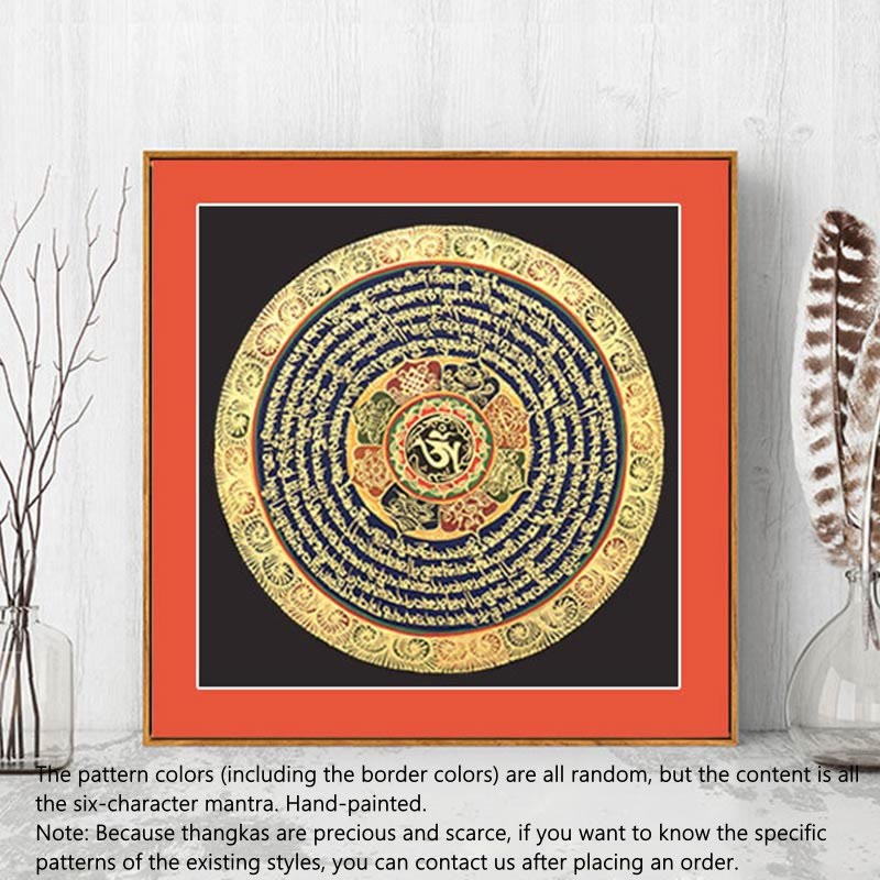 Buddha Stonesチベットタンカ画 六つの真実の言葉 経典 手作り装飾 ブラインドボックス（ランダムスタイル） - 21.65×21.65インチ/55×55cm(ランダムタンカスタイル、利用可能なスタイルについてはカスタマーサービスにお問い合わせください) - image 1