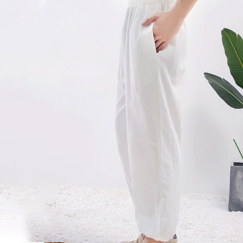 Buddha Stones夏用 無地 ユニセックス 伸縮性ウエスト 太極拳 気功 練習用パンツ ポケット付き - image 5