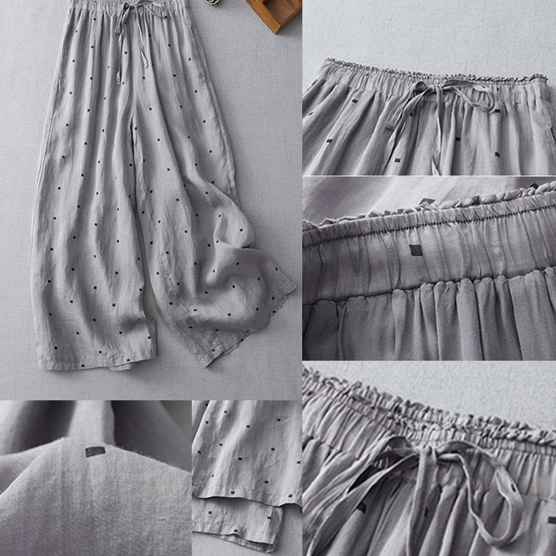 Buddha Stones夏 カジュアル 水玉模様 コットンリネン レディース ワイドレッグパンツ ポケット付き - image 8