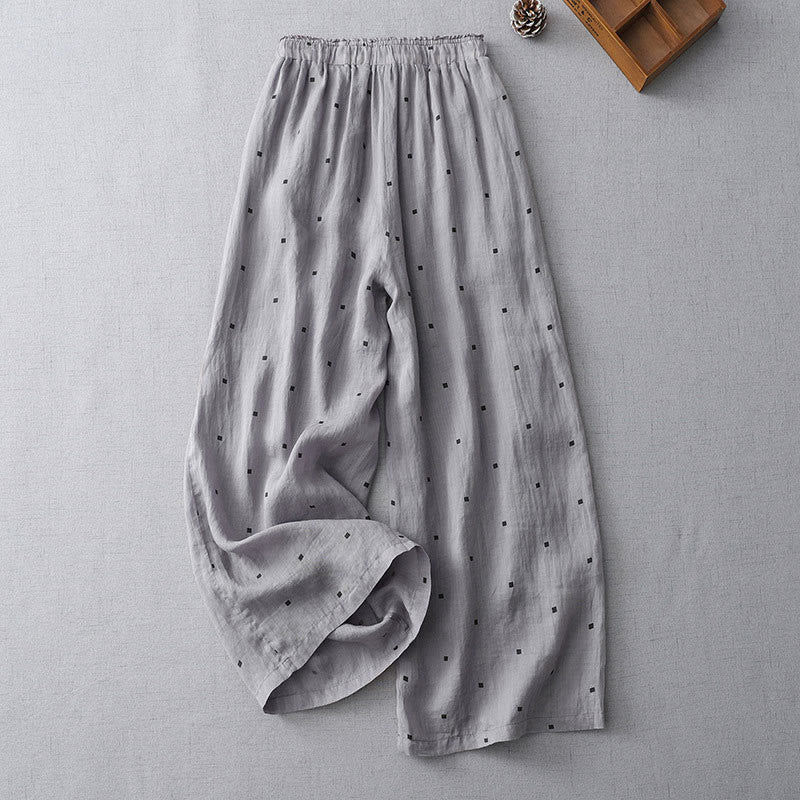 Buddha Stones夏 カジュアル 水玉模様 コットンリネン レディース ワイドレッグパンツ ポケット付き - image 1