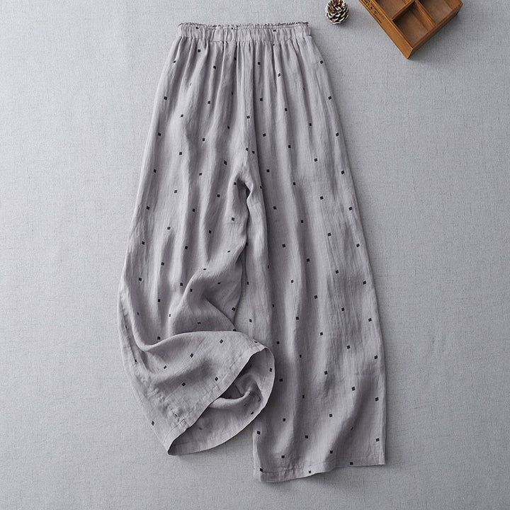 Buddha Stones夏 カジュアル 水玉模様 コットンリネン レディース ワイドレッグパンツ ポケット付き - image 1