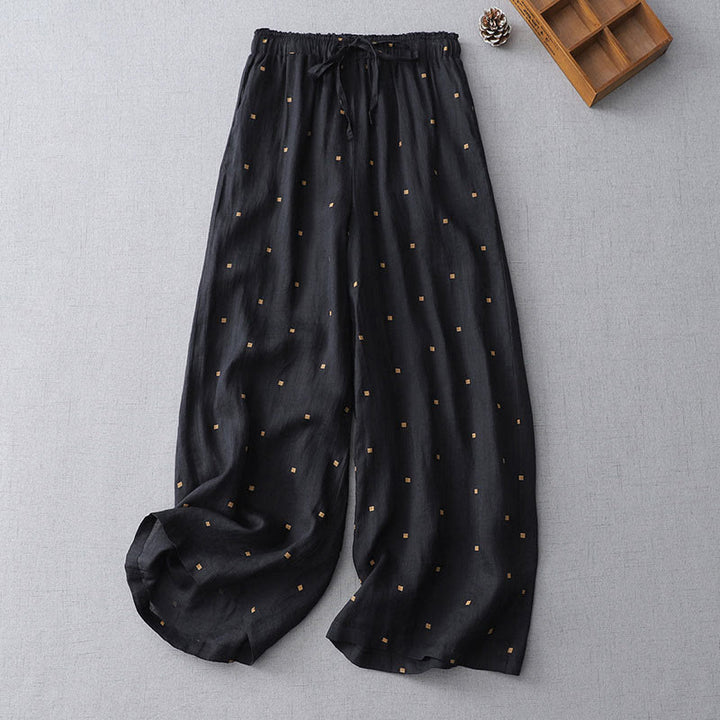 Buddha Stones夏 カジュアル 水玉模様 コットンリネン レディース ワイドレッグパンツ ポケット付き - 黒 - US8-10，UK/AU12-14，EU40-42 (2XL) - image 9