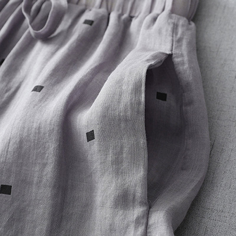 Buddha Stones夏 カジュアル 水玉模様 コットンリネン レディース ワイドレッグパンツ ポケット付き - image 4