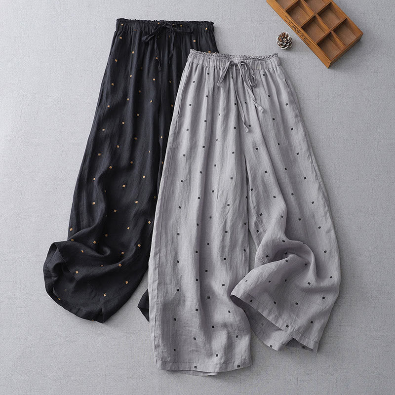 Buddha Stones夏 カジュアル 水玉模様 コットンリネン レディース ワイドレッグパンツ ポケット付き - image 14