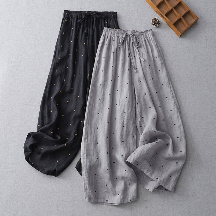 Buddha Stones夏 カジュアル 水玉模様 コットンリネン レディース ワイドレッグパンツ ポケット付き - image 14