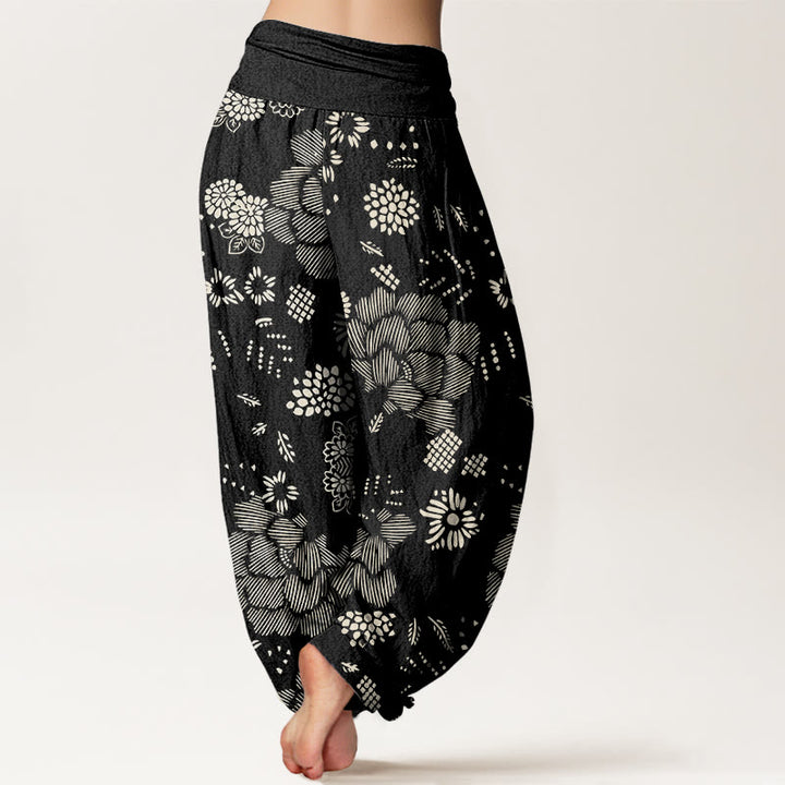 Buddha Stonesカジュアル花柄ラインデザインレディース伸縮性ウエストハーレムパンツ - image 3
