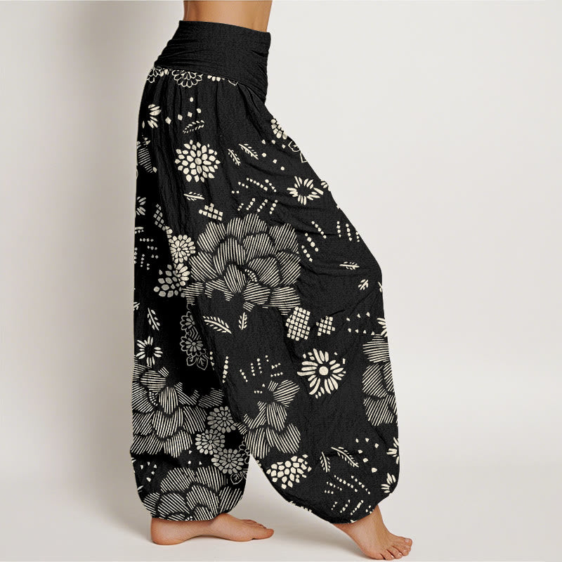 Buddha Stonesカジュアル花柄ラインデザインレディース伸縮性ウエストハーレムパンツ - image 2