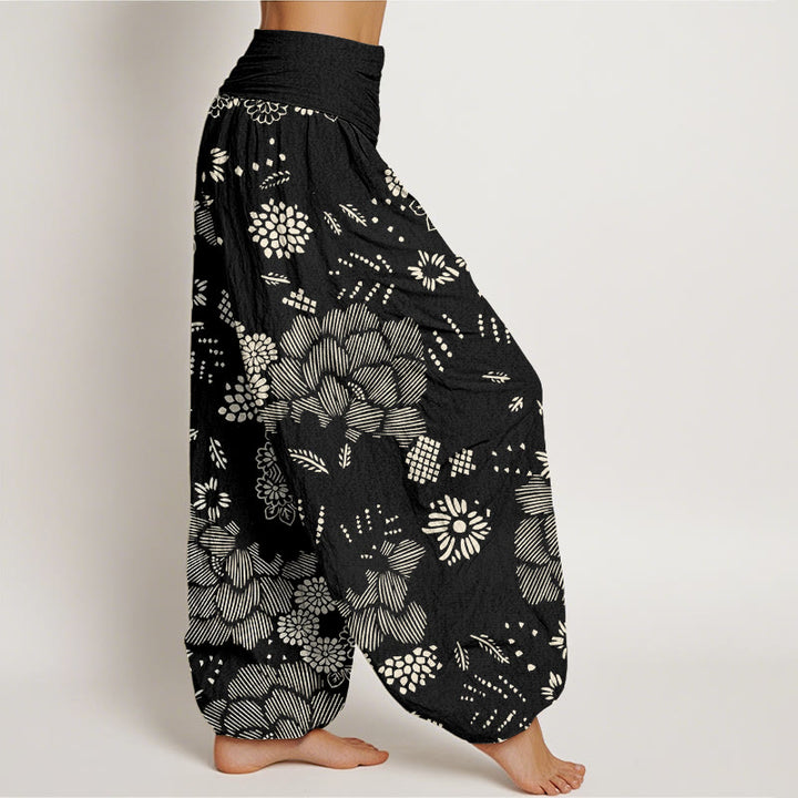 Buddha Stonesカジュアル花柄ラインデザインレディース伸縮性ウエストハーレムパンツ - image 2