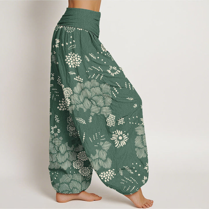 Buddha Stonesカジュアル花柄ラインデザインレディース伸縮性ウエストハーレムパンツ - image 6