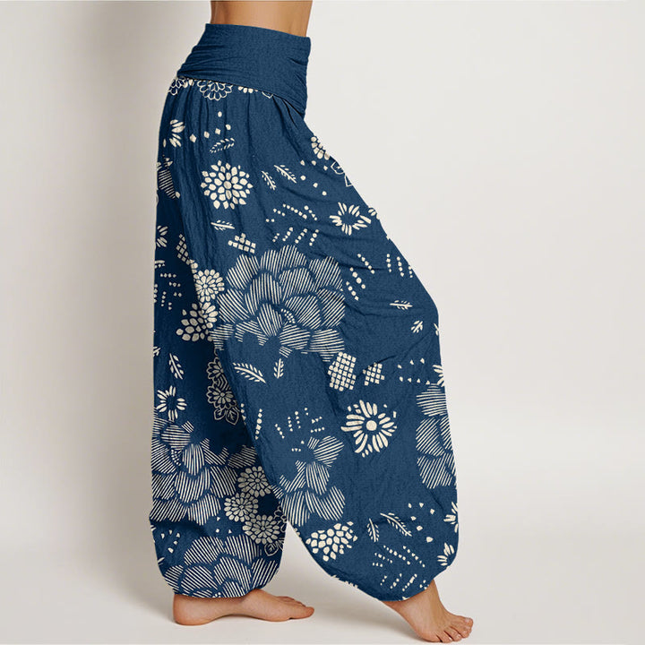 Buddha Stonesカジュアル花柄ラインデザインレディース伸縮性ウエストハーレムパンツ - image 9