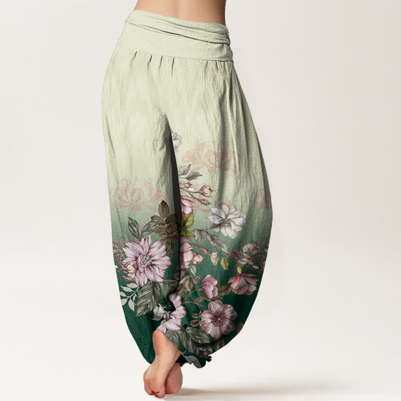 Buddha Stonesカジュアル グラデーション 花びら 葉柄 レディース 伸縮性ウエスト ハーレムパンツ - image 3