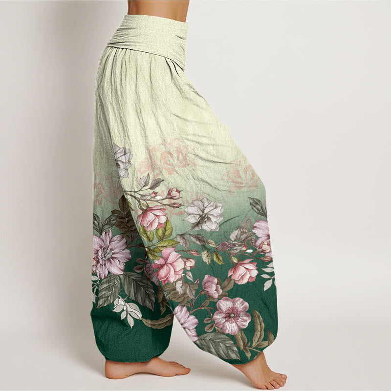 Buddha Stonesカジュアル グラデーション 花びら 葉柄 レディース 伸縮性ウエスト ハーレムパンツ - image 2