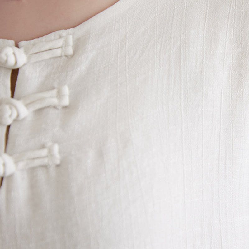 Buddha Stones2点セット ベージュ 中国風 カエルボタンデザイン 長袖シャツ トップス パンツ 瞑想 禅 太極拳 コットンリネン 衣類 レディース セット - image 9