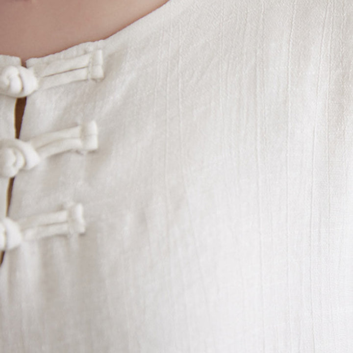 Buddha Stones2点セット ベージュ 中国風 カエルボタンデザイン 長袖シャツ トップス パンツ 瞑想 禅 太極拳 コットンリネン 衣類 レディース セット - image 9