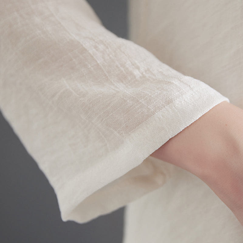 Buddha Stones2点セット ベージュ 中国風 カエルボタンデザイン 長袖シャツ トップス パンツ 瞑想 禅 太極拳 コットンリネン 衣類 レディース セット - image 11