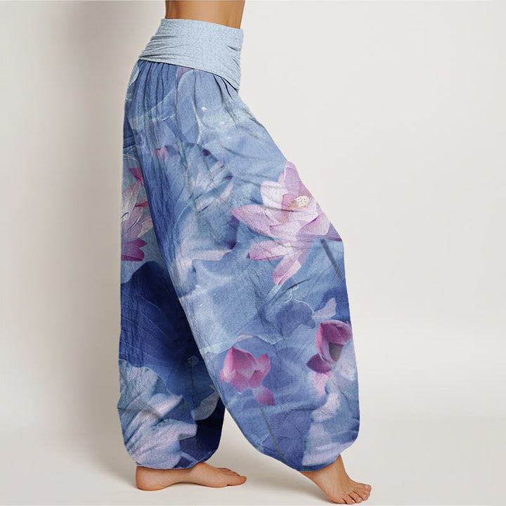 Buddha Stonesカジュアル蓮の花びら池柄レディース伸縮性ウエストハーレムパンツ - image 10