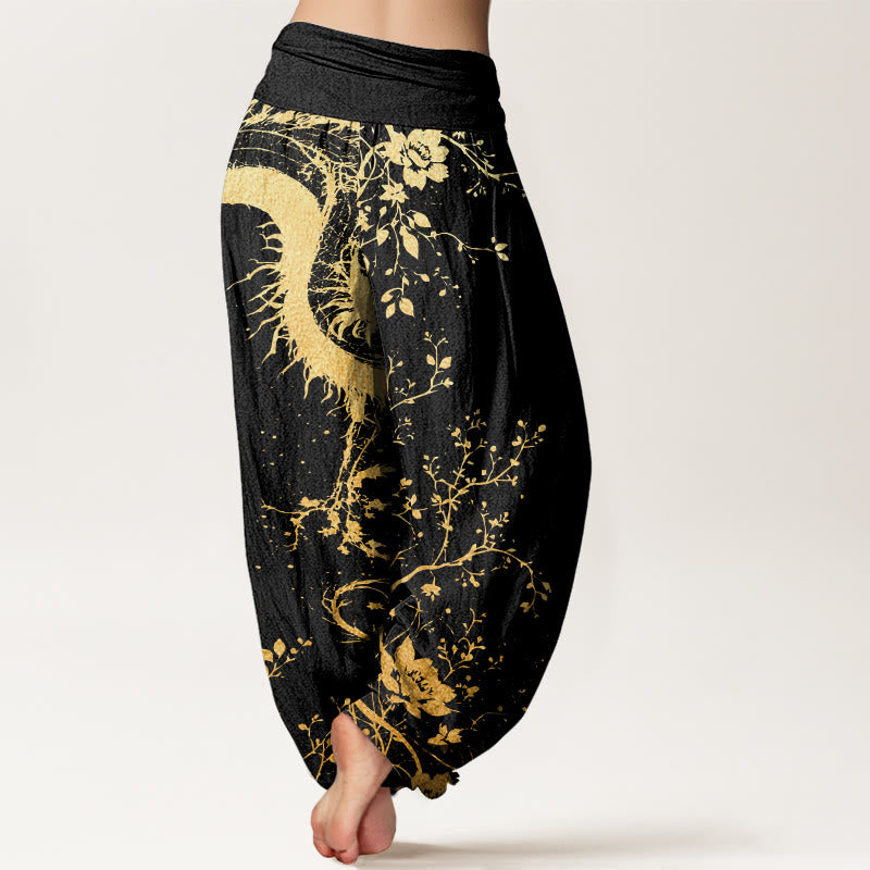 Buddha Stonesカジュアル ドラゴン フラワー リーフ柄 レディース 伸縮性ウエスト ハーレムパンツ - image 3