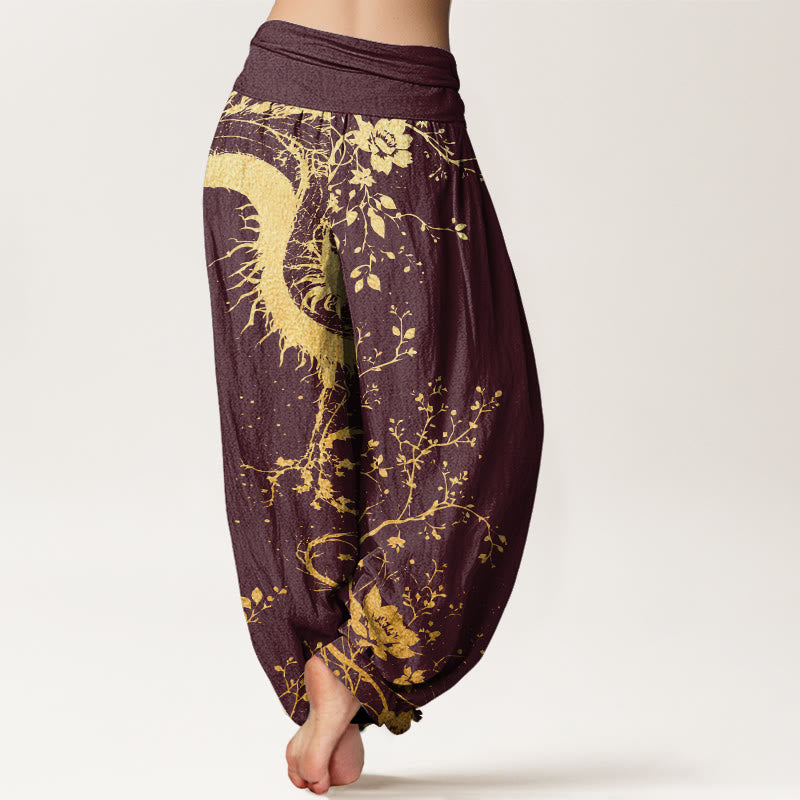 Buddha Stonesカジュアル ドラゴン フラワー リーフ柄 レディース 伸縮性ウエスト ハーレムパンツ - image 7