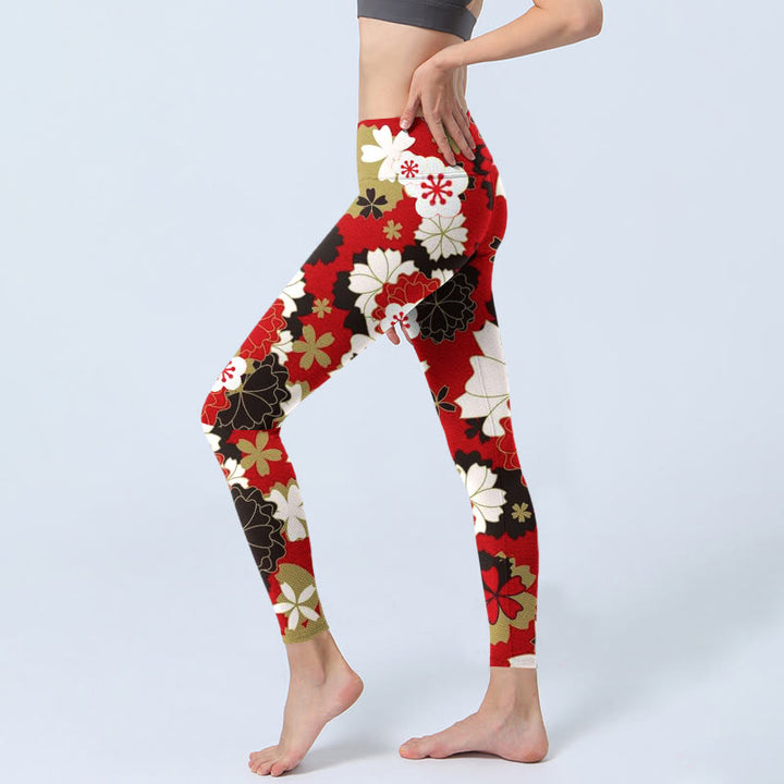 Buddha Stonesと桜の花びら柄プリントのジムレギンス レディース ヨガパンツ - image 3
