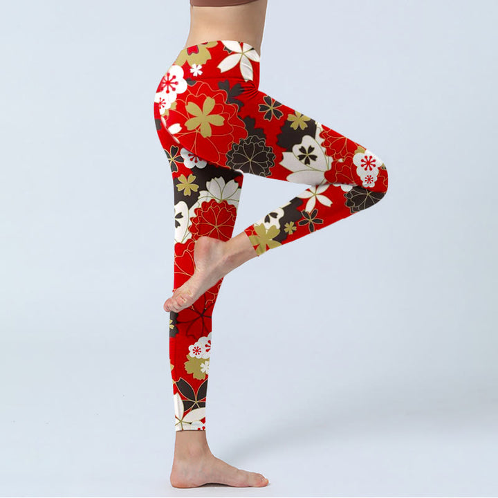Buddha Stonesと桜の花びら柄プリントのジムレギンス レディース ヨガパンツ - image 5