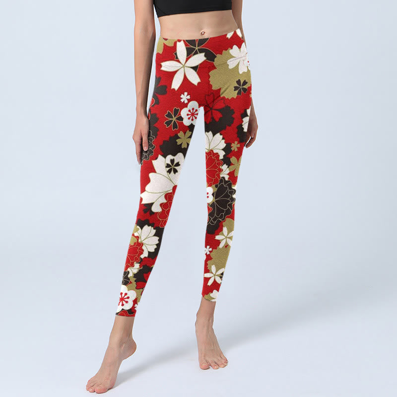 Buddha Stonesと桜の花びら柄プリントのジムレギンス レディース ヨガパンツ - image 6