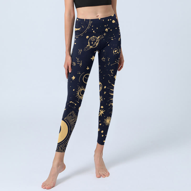 Buddha Stones、月、星、宇宙柄プリント、ジムレギンス、レディースヨガパンツ - image 6