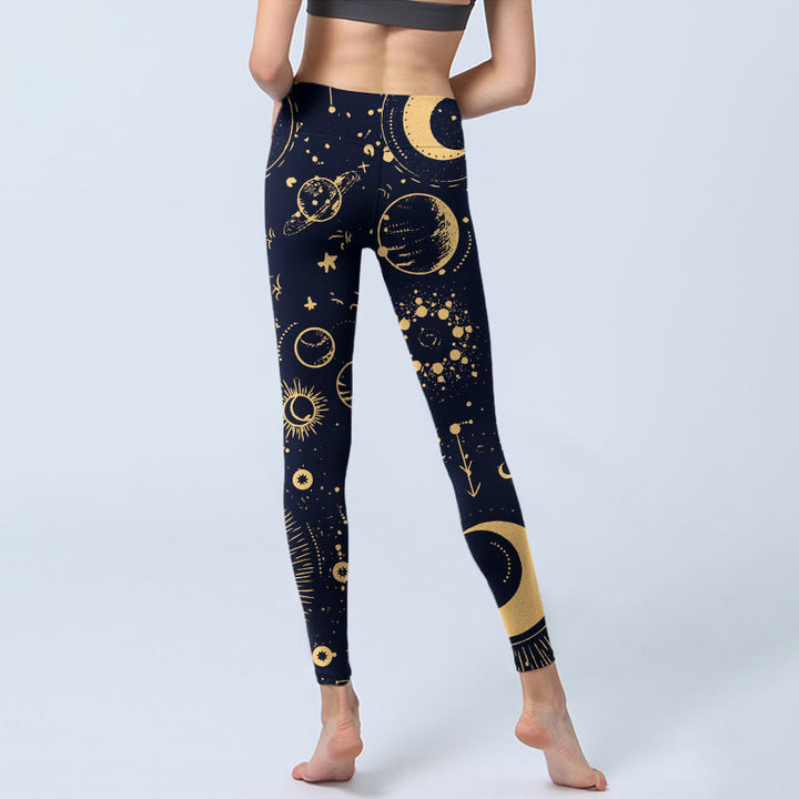 Buddha Stones、月、星、宇宙柄プリント、ジムレギンス、レディースヨガパンツ - image 7