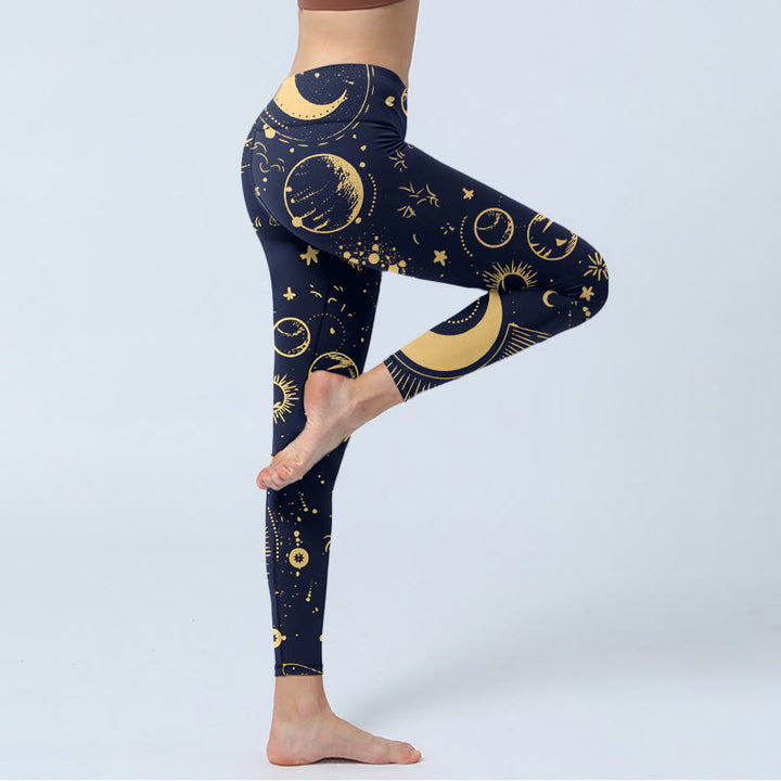 Buddha Stones、月、星、宇宙柄プリント、ジムレギンス、レディースヨガパンツ - image 5