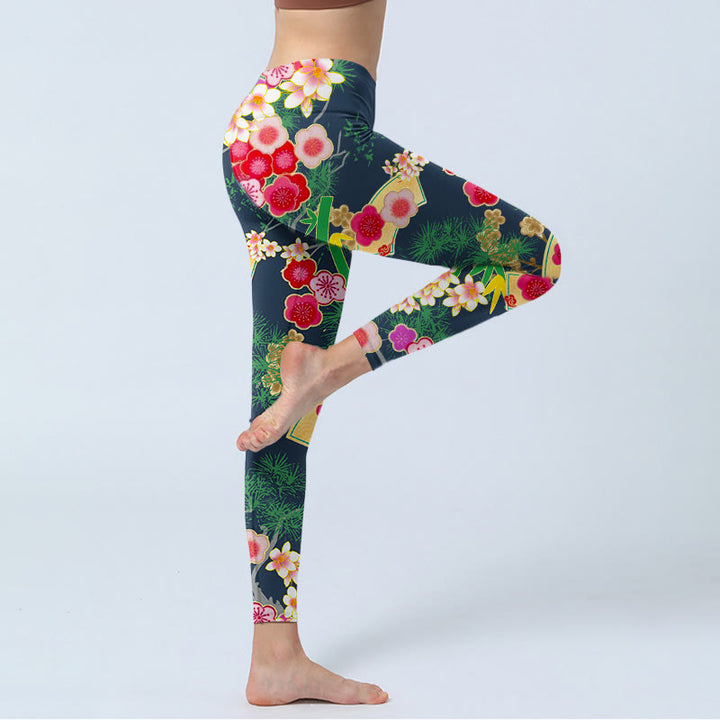Buddha Stones、桜、竹、松の木のプリントジムレギンス、レディースヨガパンツ - image 4