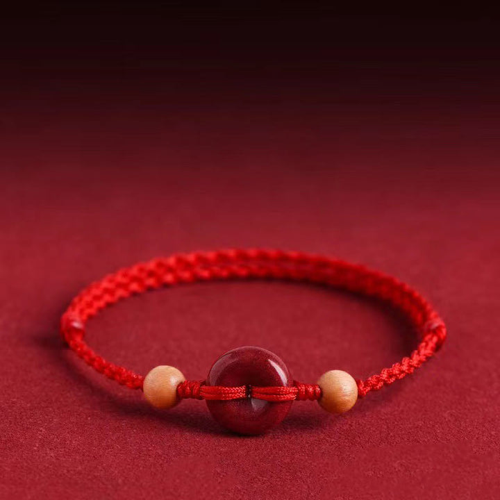Buddha Stones桃の木 平和バックル 辰砂 富の紐ブレスレット アンクレット