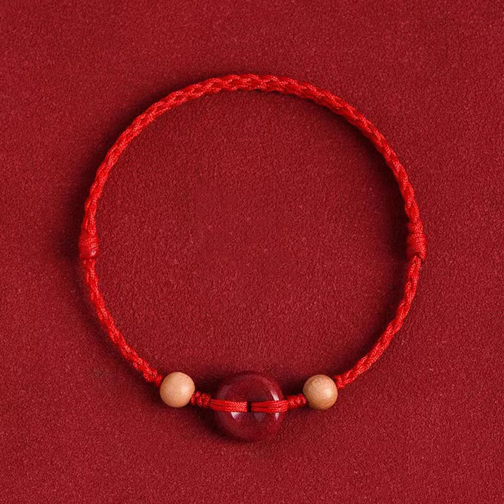 Buddha Stones桃の木 平和バックル 辰砂 富の紐ブレスレット アンクレット
