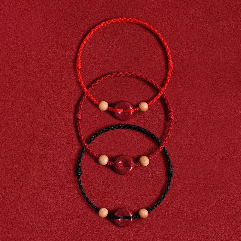 Buddha Stones桃の木 平和バックル 辰砂 富の紐ブレスレット アンクレット