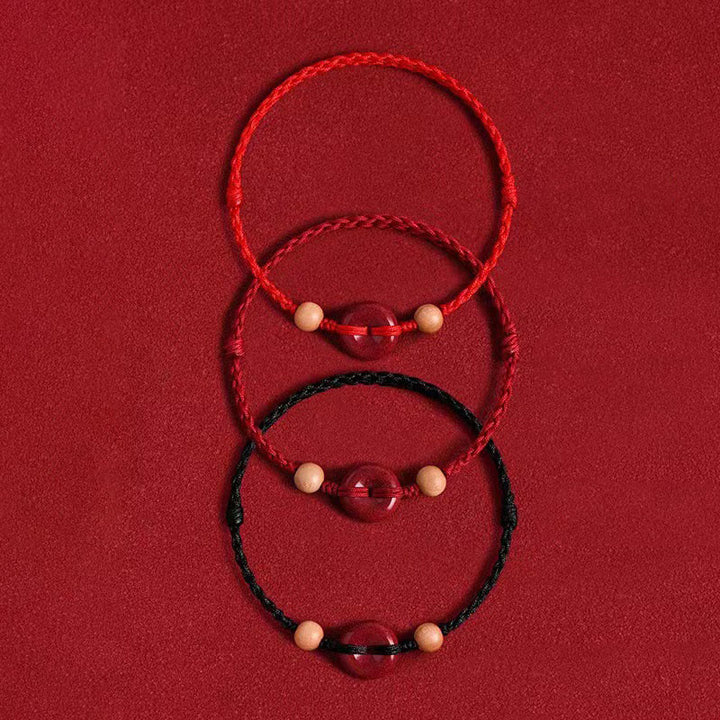 Buddha Stones桃の木 平和バックル 辰砂 富の紐ブレスレット アンクレット