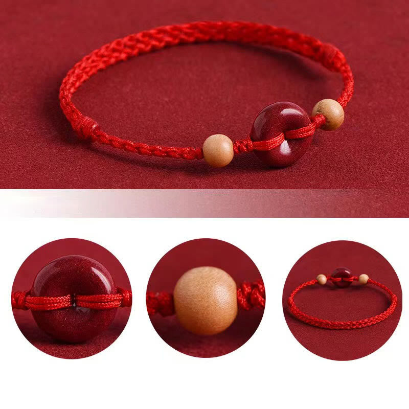 Buddha Stones桃の木 平和バックル 辰砂 富の紐ブレスレット アンクレット